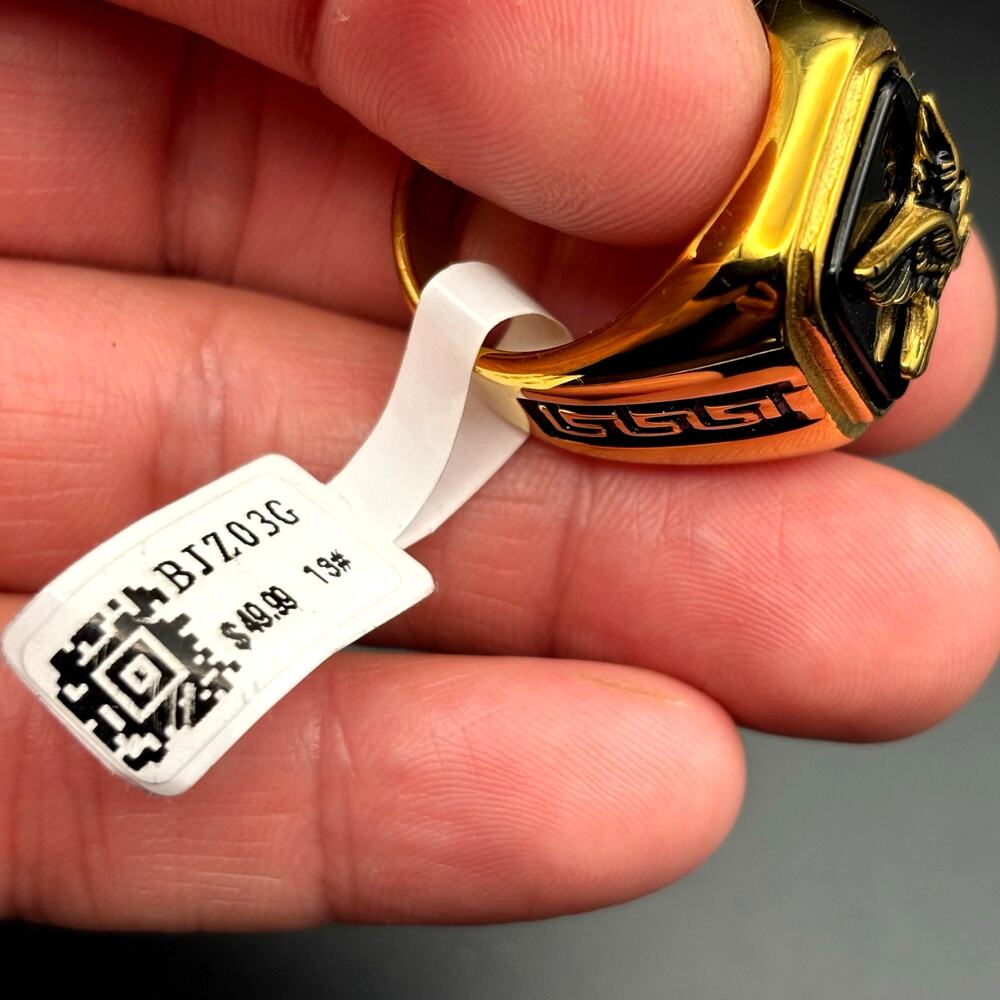 Blackjack BJZ03G Mens Onyx Eagle Ring 18K Gold Plated Stainless Steel NWT SZ#13 - Picture 16 of 16